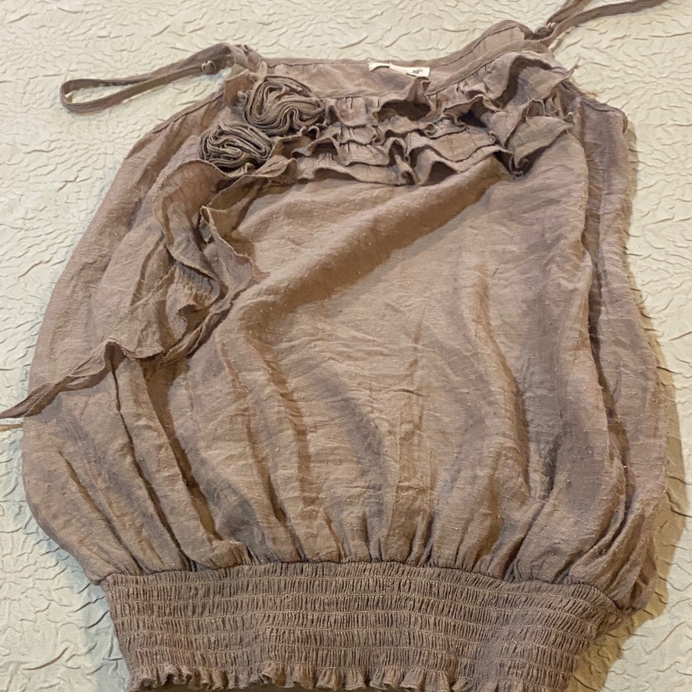 Mine Taupe Ruffle Sleeveless Blouse
